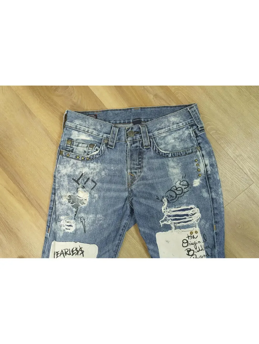 Streetwear Street Artist TRUE RELIGION ROCCO Patchwork‎ Relaxed SKINNY Jean 30